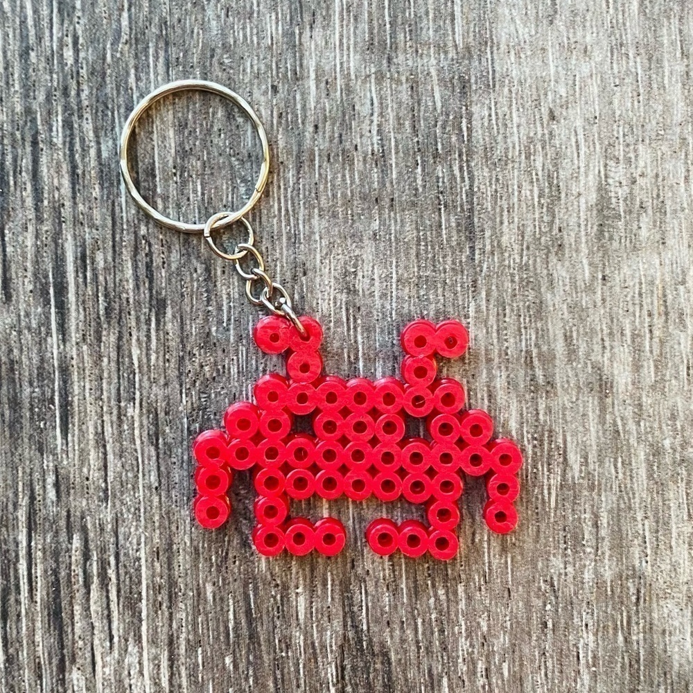 Space Invaders red keychain Nintendo retro arcade video games gift collectible